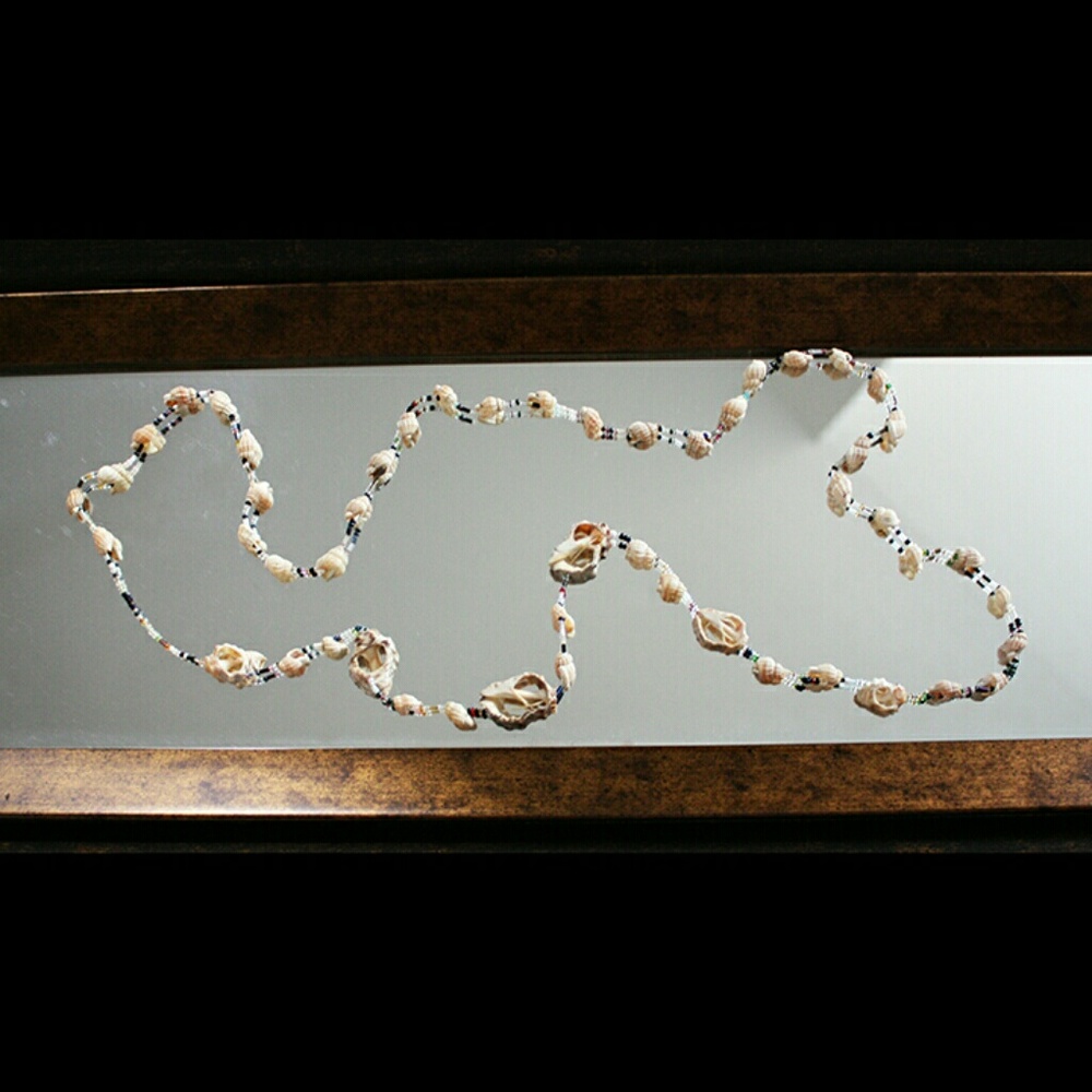 Vintage Beige Shell Bead Necklace with Multicolor Seed Beads boho beachy cruise